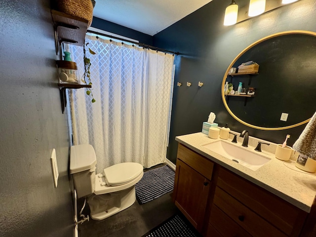 2728 Pine Ave, Slayton, MN 56172 - bathroom with toilet, vanity, and a shower with shower curtain