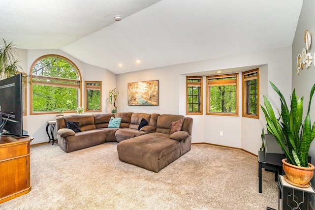 39 154th Ave NE, Ham Lake, MN 55304 - carpeted living area featuring baseboards, lofted ceiling, and recessed lighting