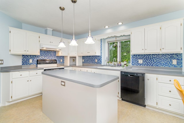 39 154th Ave NE, Ham Lake, MN 55304 - kitchen featuring dishwasher, electric range oven, a sink, under cabinet range hood, and white cabinets
