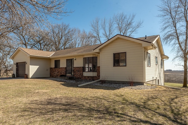 36350 276th St, Henderson, MN 56044 - single story home with a garage, a front lawn, brick siding, and a shingled roof