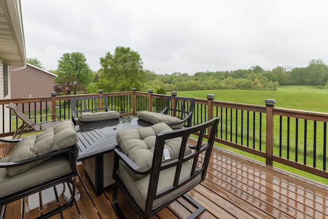 907 Rodeo Dr SE, Pine Island, MN 55963 - wooden deck with an outdoor hangout area and a lawn