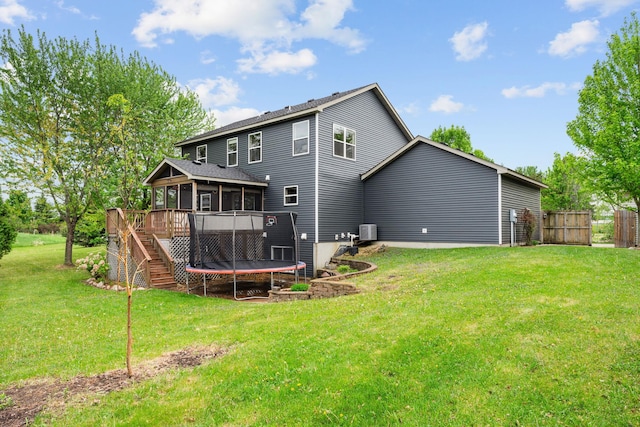 27385 Millicent Ln, Chisago Lake Twp, MN 55013 - back of house featuring a wooden deck, stairway, and a sunroom