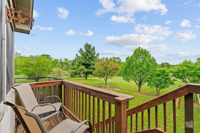 27385 Millicent Ln, Chisago Lake Twp, MN 55013 - wooden deck featuring a yard
