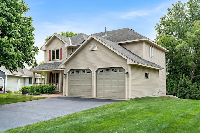 500 Mackubin Cir, Shoreview, MN 55126 - traditional-style home featuring a garage, asphalt driveway, a shingled roof, and a front yard