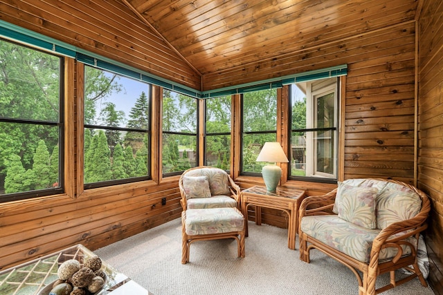 500 Mackubin Cir, Shoreview, MN 55126 - sunroom / solarium with vaulted ceiling, wooden walls, carpet flooring, and wooden ceiling