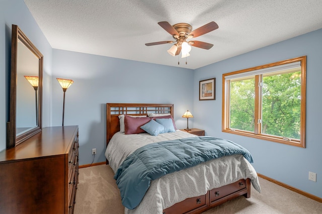 500 Mackubin Cir, Shoreview, MN 55126 - bedroom with light colored carpet, baseboards, a textured ceiling, and ceiling fan