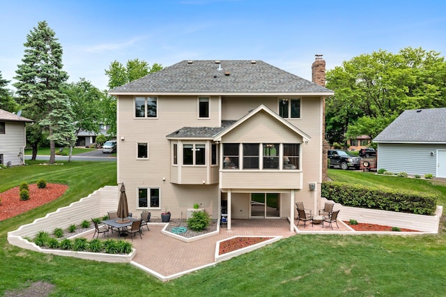 500 Mackubin Cir, Shoreview, MN 55126 - rear view of property featuring a patio, a yard, and a chimney