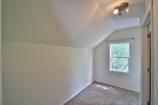809 7th St, Brainerd, MN 56401 - additional living space featuring vaulted ceiling, a textured ceiling, baseboards, and carpet