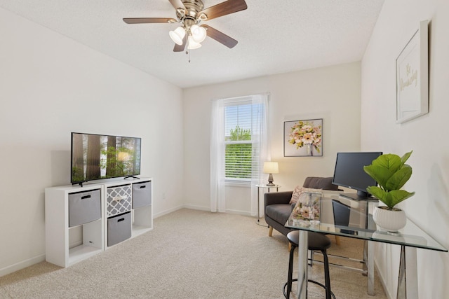 9675 Toledo Ln N, Brooklyn Park, MN 55443 - office area featuring ceiling fan, carpet flooring, a textured ceiling, and baseboards