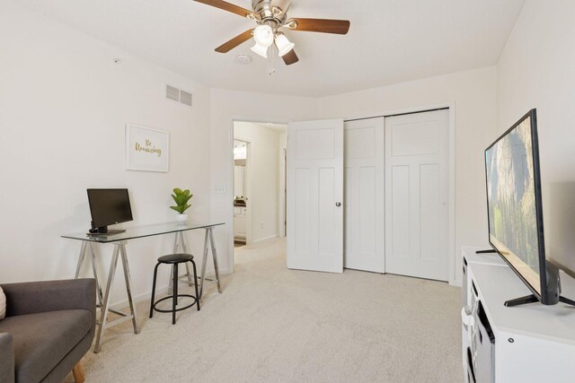 9675 Toledo Ln N, Brooklyn Park, MN 55443 - office featuring light colored carpet, ceiling fan, and baseboards