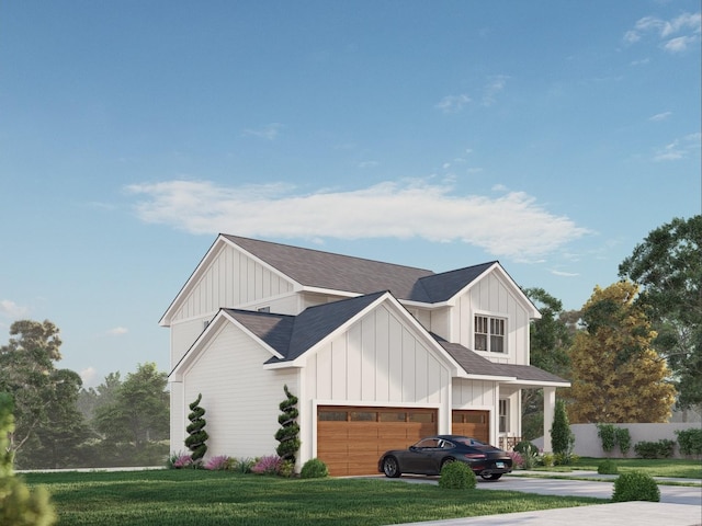 13430 Cadogan Way, Rosemount, MN 55068 - view of front facade featuring board and batten siding, a shingled roof, a front lawn, and driveway