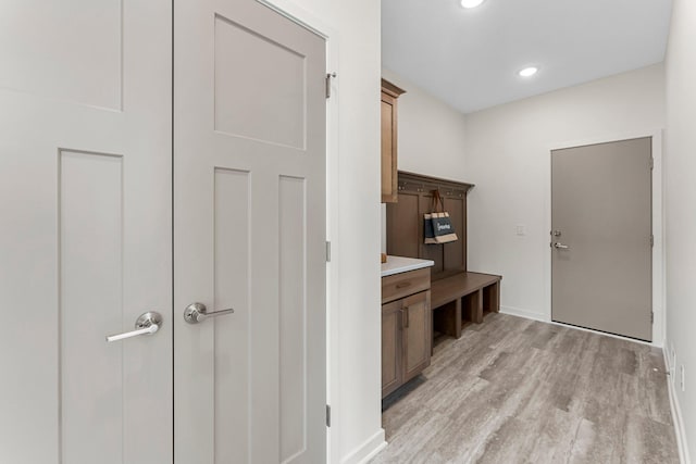 13430 Cadogan Way, Rosemount, MN 55068 - mudroom with light wood finished floors, baseboards, and recessed lighting