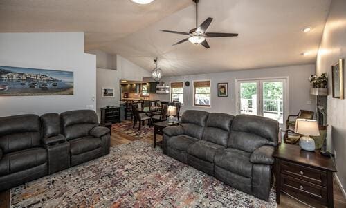 2211 Douglynn Ln, Saint Paul, MN 55119 - living area featuring a ceiling fan, wood finished floors, and lofted ceiling