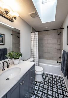 2211 Douglynn Ln, Saint Paul, MN 55119 - bathroom featuring vanity, toilet, shower / tub combo with curtain, and tile patterned floors