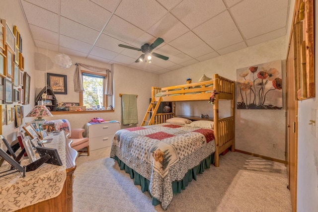 36737 Shoreview Dr, Wabana Twp, MN 55744 - bedroom featuring a paneled ceiling, carpet flooring, a ceiling fan, and baseboards