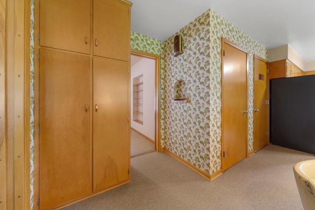 706 9th Ave SW, Faribault, MN 55021 - hall with wallpapered walls, carpet floors, and baseboards