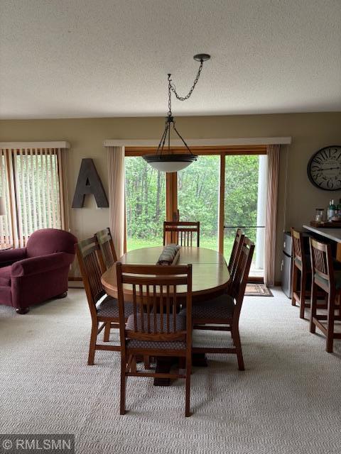 8012 Par Five Dr, South Harbor Twp, MN 56359 - dining area featuring light colored carpet and a textured ceiling