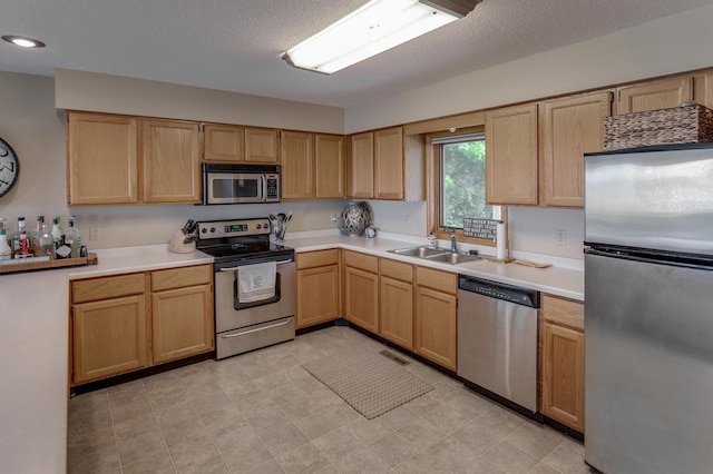 8012 Par Five Dr, South Harbor Twp, MN 56359 - kitchen with appliances with stainless steel finishes, light brown cabinetry, and light countertops