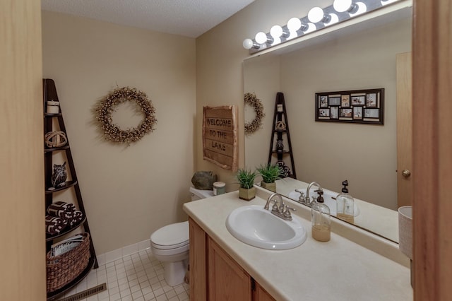 8012 Par Five Dr, South Harbor Twp, MN 56359 - half bath with vanity, tile patterned floors, and a textured ceiling