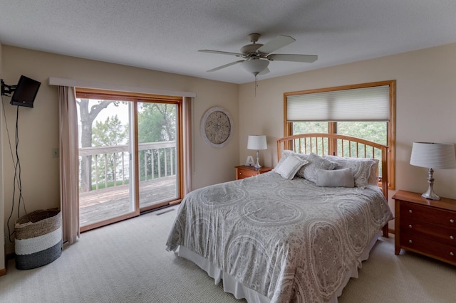8012 Par Five Dr, South Harbor Twp, MN 56359 - bedroom featuring light carpet, access to exterior, and a ceiling fan