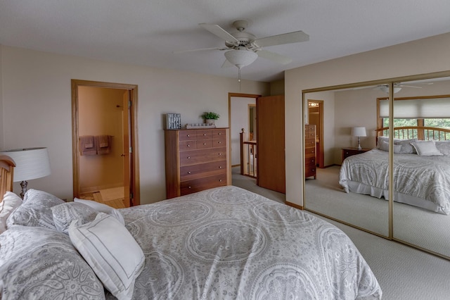 8012 Par Five Dr, South Harbor Twp, MN 56359 - carpeted bedroom featuring a closet, ensuite bathroom, and a ceiling fan