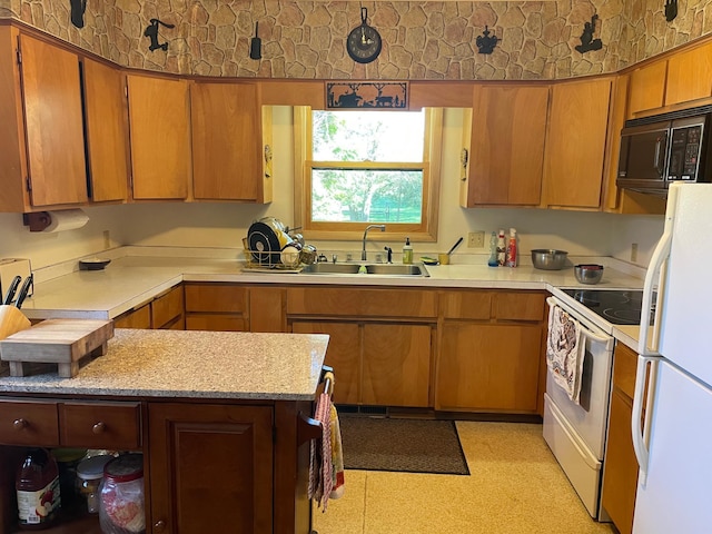 37165 300th Ave NE, Rollis Twp, MN 56724 - kitchen with white appliances, a sink, brown cabinets, and light floors