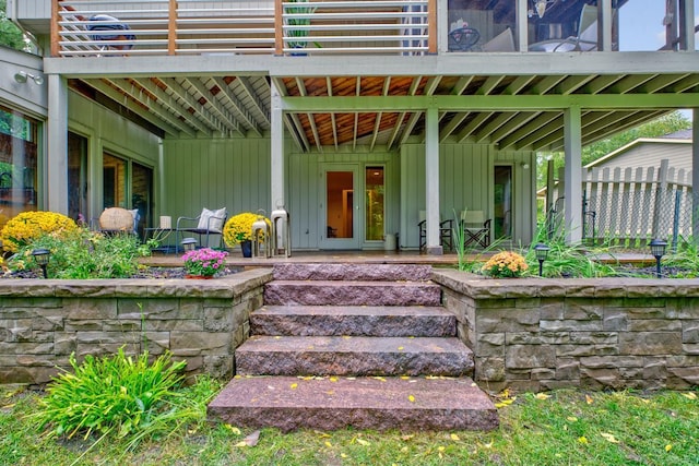 doorway to property with board and batten siding