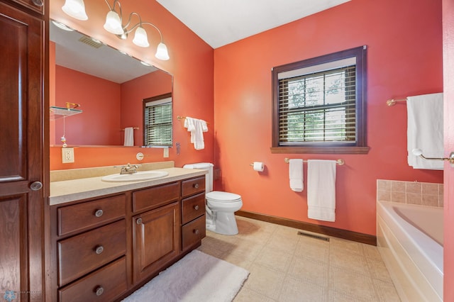 1395 Highpointe Dr N, Fargo, ND 58102 - full bathroom featuring vanity, a garden tub, baseboards, toilet, and tile patterned floors