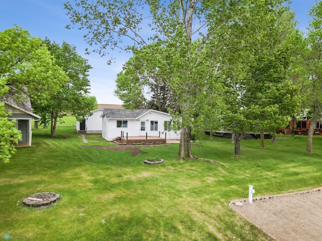 24527 Twilight Ln, Lida Twp, MN 56572 - view of grassy yard with a deck and a fire pit