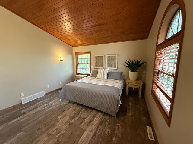 50429 245th Ave, Staples Twp, MN 56479 - bedroom featuring wooden ceiling, lofted ceiling, wood finished floors, and baseboards