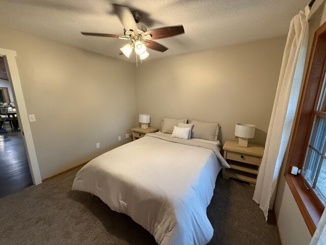 50429 245th Ave, Staples Twp, MN 56479 - carpeted bedroom with a ceiling fan and a textured ceiling