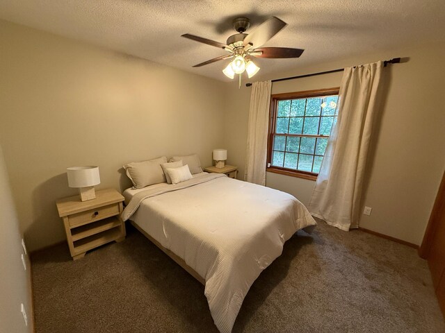 50429 245th Ave, Staples Twp, MN 56479 - carpeted bedroom with a textured ceiling and ceiling fan