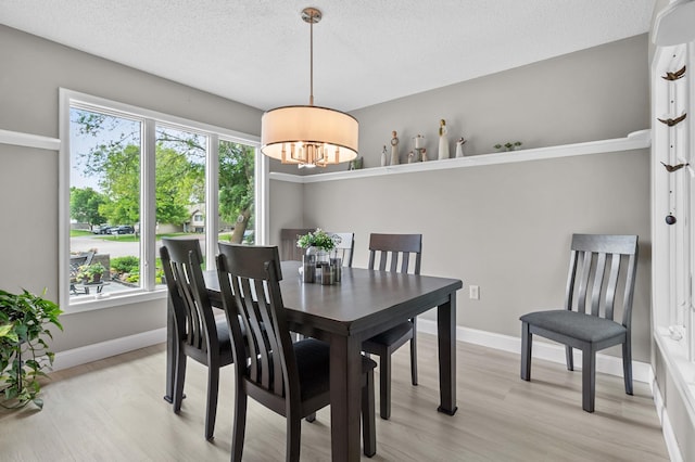 216 Crestview Cir, Jordan, MN 55352 - dining space with a chandelier, light wood-style floors, baseboards, and a textured ceiling