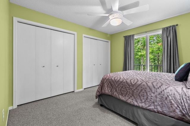216 Crestview Cir, Jordan, MN 55352 - bedroom with multiple closets, carpet floors, ceiling fan, and baseboards