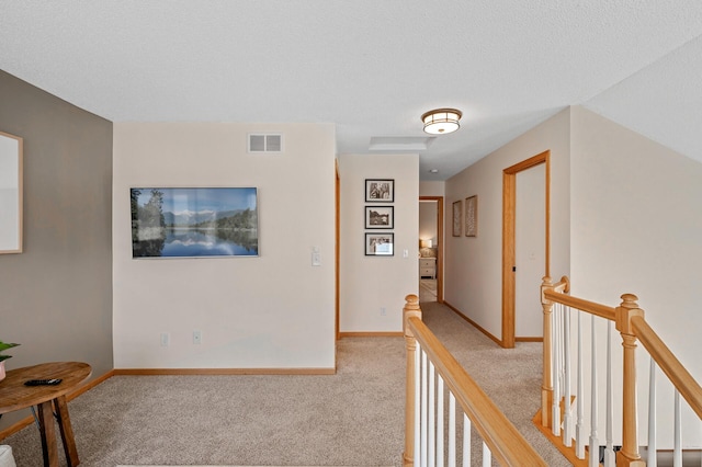 12828 43rd St NE, Saint Michael, MN 55376 - hallway with an upstairs landing, light colored carpet, and baseboards