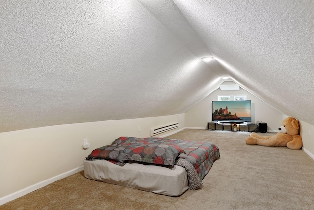 2005 Nokomis Ave, Saint Paul, MN 55119 - bedroom featuring a textured ceiling, carpet floors, vaulted ceiling, baseboards, and a wall unit AC