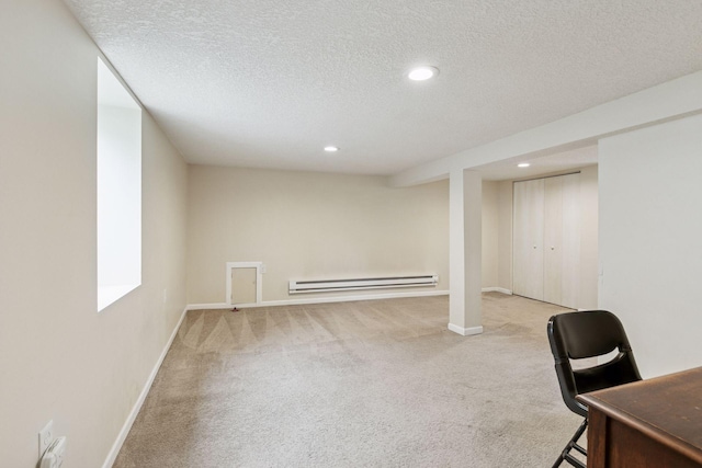 2005 Nokomis Ave, Saint Paul, MN 55119 - office featuring a baseboard radiator, light colored carpet, recessed lighting, a textured ceiling, and baseboards