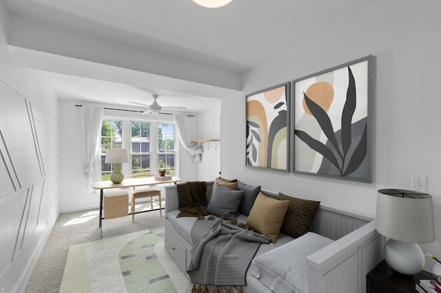 7537 Wentworth Ave, Richfield, MN 55423 - carpeted living room featuring a ceiling fan