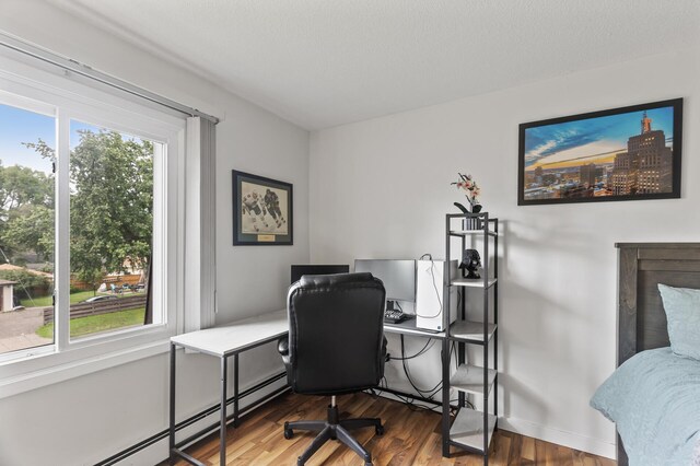 4207 Lakeside Ave N Unit 328, Brooklyn Center, MN 55429 - home office with wood finished floors, baseboards, and a baseboard radiator