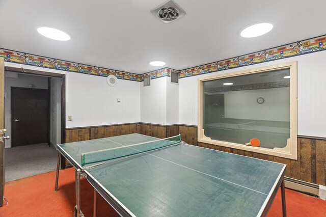 4207 Lakeside Ave N Unit 328, Brooklyn Center, MN 55429 - playroom with a wainscoted wall, wood walls, a baseboard radiator, and carpet floors