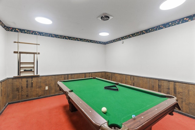 4207 Lakeside Ave N Unit 328, Brooklyn Center, MN 55429 - playroom with carpet, wainscoting, pool table, and wood walls