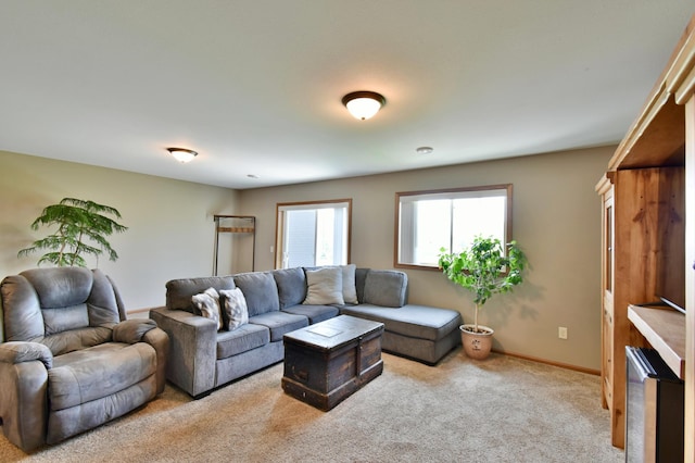 1756 34th St NE, Sauk Rapids, MN 56379 - carpeted living area with beverage cooler and baseboards