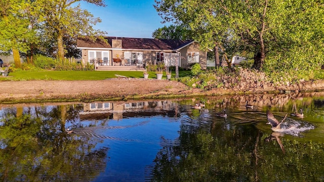 13155 Lake Sallie Dr, Lake View Twp, MN 56501 - dock area with a deck with water view and a lawn