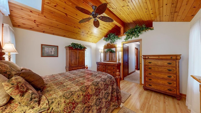 402 Main St, Racine, MN 55967 - bedroom with light wood-style floors, wooden ceiling, and a ceiling fan
