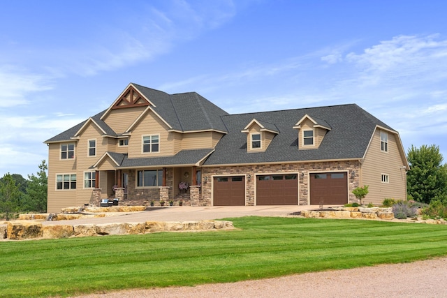 6339 140th Ave SE, Clear Lake, MN 55319 - view of front facade featuring stone siding, a front lawn, and concrete driveway