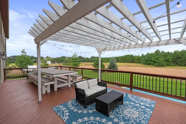 6339 140th Ave SE, Clear Lake, MN 55319 - deck featuring an outdoor living space, a pergola, and a yard