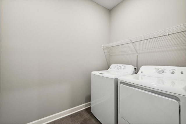 7665 Swan St, Lino Lakes, MN 55038 - laundry room with washer and dryer and dark tile patterned floors