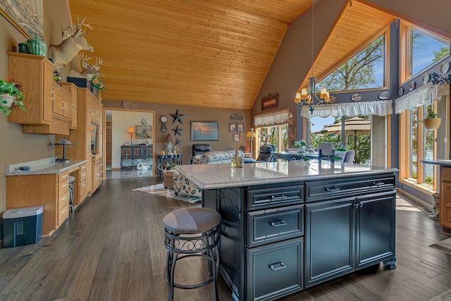 72959 235th St, Dassel, MN 55325 - kitchen with a chandelier, healthy amount of natural light, high vaulted ceiling, open floor plan, and wooden ceiling