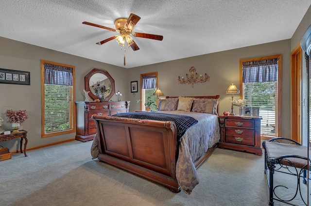 72959 235th St, Dassel, MN 55325 - bedroom with light colored carpet, a textured ceiling, and ceiling fan