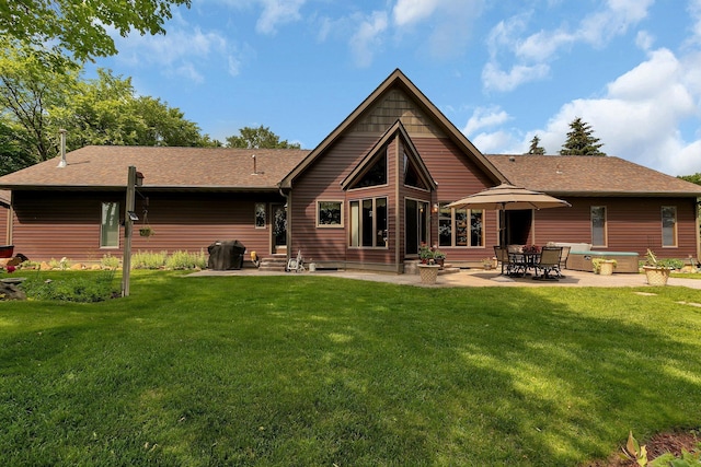 72959 235th St, Dassel, MN 55325 - back of house with a patio area, a yard, and roof with shingles